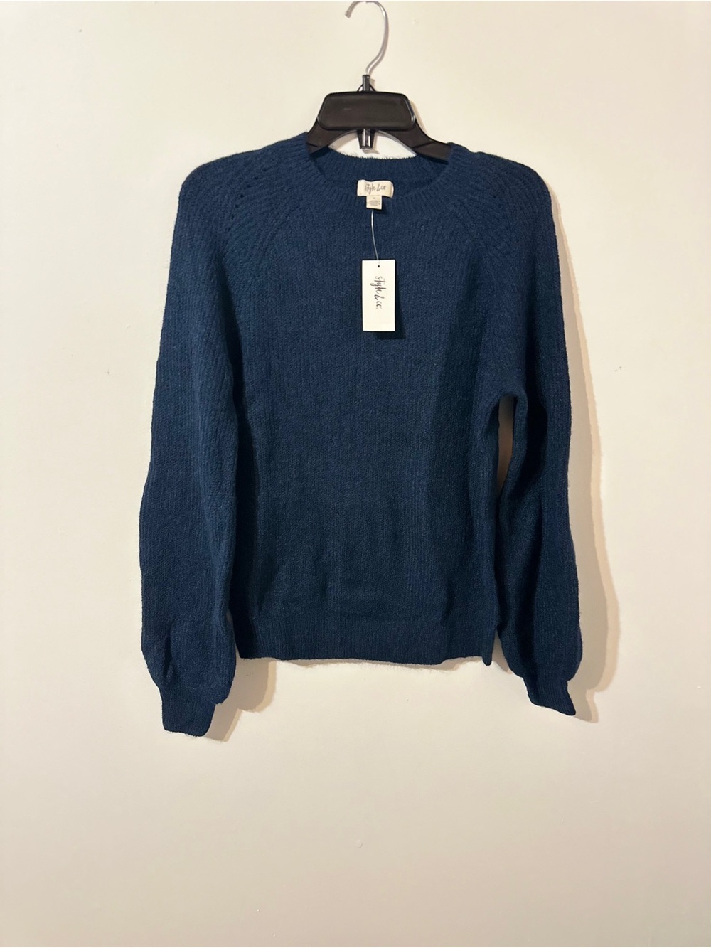 Style & Co. Women's Sweater Puffy long Sleeve Pullover Chunky Blue Size M NWT